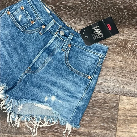 Levi's Light Blue Distressed Denim Jean Shorts - Picture 7 of 12